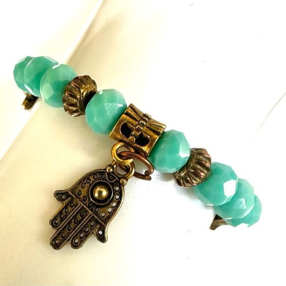 Blue beaded evil eye protection bracelet - Picture 2 of 6